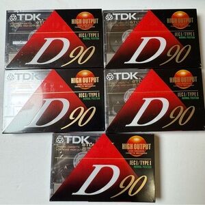 Lot of 5 TDK D90 IECI/TYPEI High Output Blank Cassette Tapes BRAND NEW / SEALED